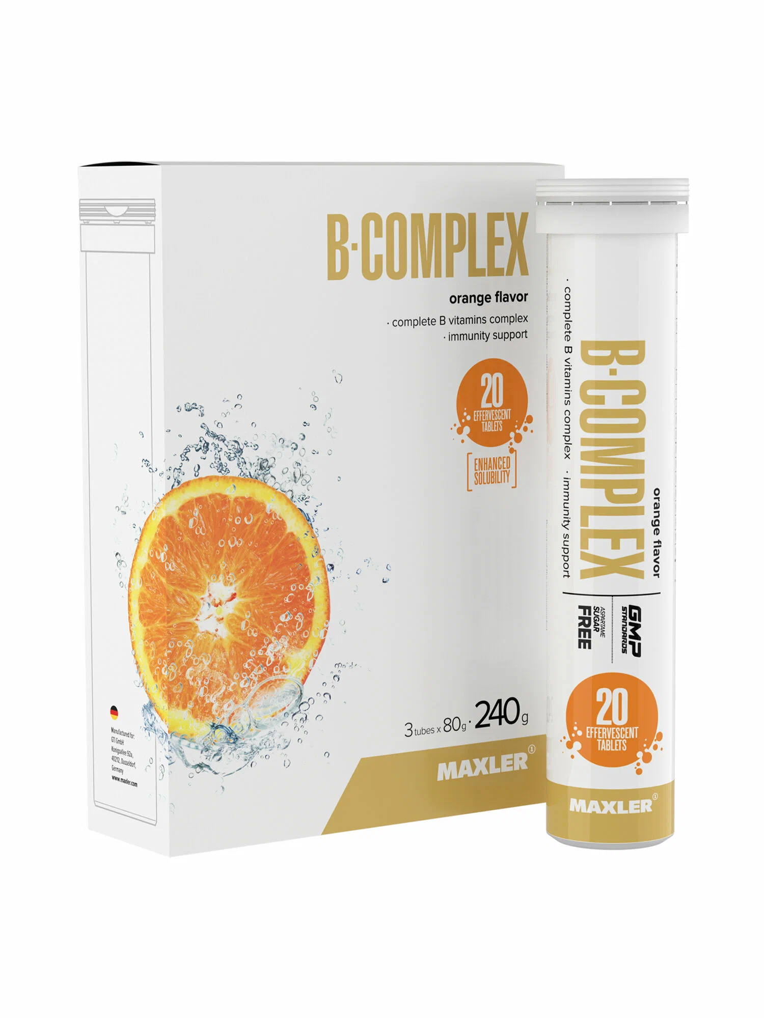 БАД Maxler Гиалуроновая кислота с Витамином C шипучие таблетки 20 шт со вкусом апельсина, для волос, кожи и ногтей