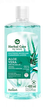 Успокаивающая мицеллярная жидкость для лица и глаз Farmona Herbal Care с алоэ вера и маслом чайного дерева, 400 мл