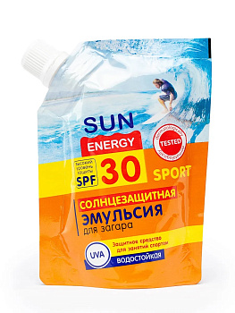 Солнцезащитная эмульсия для загара Sun Energy Sport SPF 30 водостойкая, 90 мл