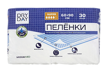 Пеленка гигиенические одноразовые впитывающие Dry Day Super 60 x 90 см, 30 шт